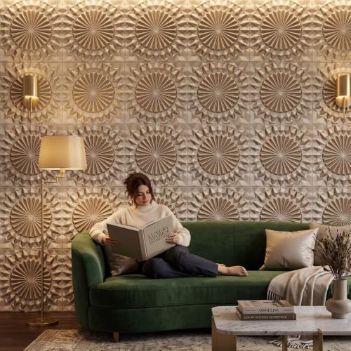 Image of Kayra Decor 3D PVC Wall Panels for Bedroom & Living Room | Mandala Design | Metallic Coffee Color | 19.7 x 19.7 Inch | Pack of 40 | 107.6 Sq Ft
