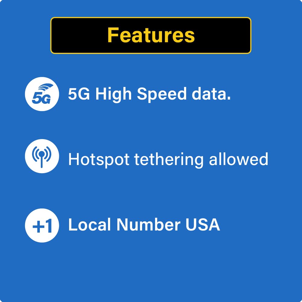 TSIM USA SIM-Karte 30 Tage mit Call Home, unbegrenzte Daten im AT&T-Netz, unbegrenzte lokale + internationale Anrufe/SMS in den USA (inkl. Alaska), 5G-SIM-Karte