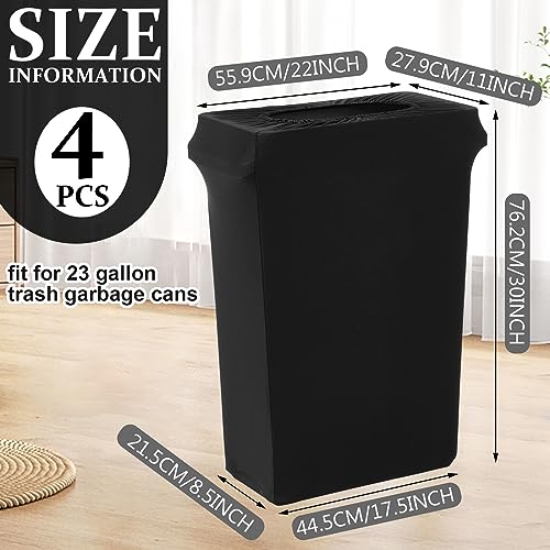 Image of Windyun 4 Pcs 23 Gallon Spandex Stretchable Trash Can Cover Wedding Party Fundraiser Decorations for Home Garden (Not Include Trash Can) (Black)