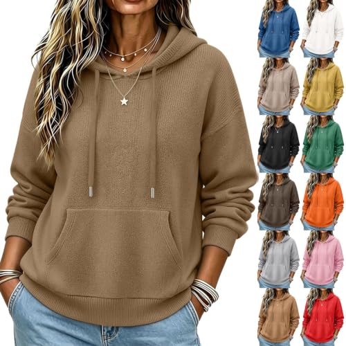 Cashmere Sweaters for Women Oversized Long Sleeve Fall Knit Hoodies Coffee - image 1