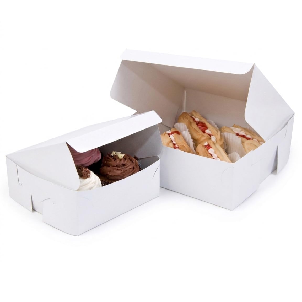 bag it Plastics 20 White Cake Boxes 6 x 6 x 2.5 Inch - Strong Cardboard Small Cake Box with Lid (150 x 150 x 63mm) - Food Safe Flat Packed Cake Packaging for Bakery, Takeaway, Wedding & Birthday — image 1