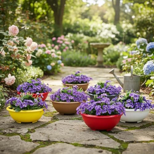 Image of Go Hooked Plastic Planter Pots Set of 7 | Multicolor Flower Pots Perfect for Home, Office & Garden Decor | Bonsai Round Pot 13.7 Inch for Indoor & Outdoor Plants | Durable, Lightweight & Modern Design