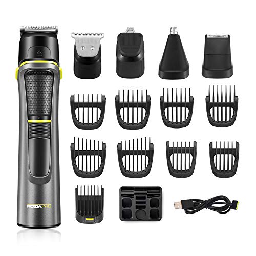 Beard Trimmer Professional Hair Clippers 14 in 1 Grooming Kit Waterproof Hair Trimmer for Men Rechargeable Cordless Hair Mustache Trimmer Body Groomer Trimmer with Storage Dock