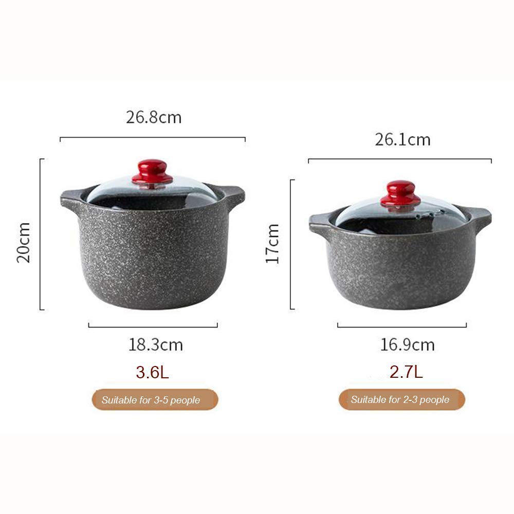Casseruola in Pietra Antiaderente con Coperchio in Vetro Pentola Rotonda in Ceramica casseruola lenta Resistente al Calore (2,7 l)