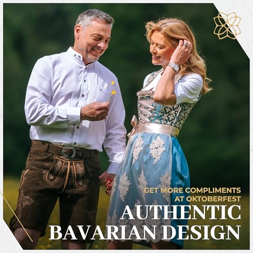 BAVARIA TRACHTEN Women's Blue Gold Dirndl Dress - Authentic Dirndl, Oktoberfest Outfit, Summer Collection, S3