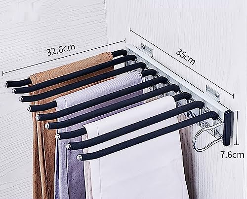 Pull Out Wardrobe Trousers Rack, 9 Arms Steel Pull Out Pants Rack Pants Hanger Bar Clothes Organizers for Cloakroom Wardrobe(C right)