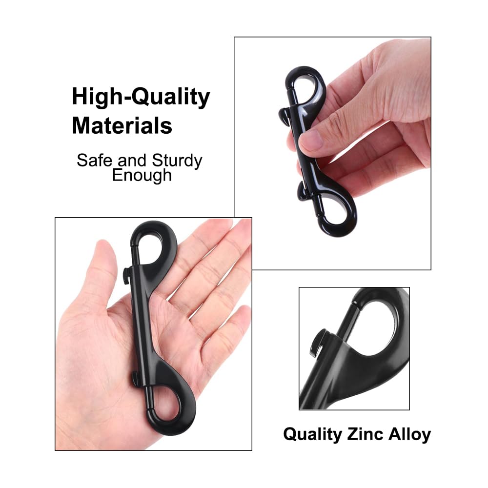 SEIWEI 10 Pack Double Sided Snap Hooks Double Ended Bolt Snaps Hook Zinc Alloy Trigger Chain Clips for Water Bucket Dog Leash Feed Buckets (88mm/3.46in, Black)