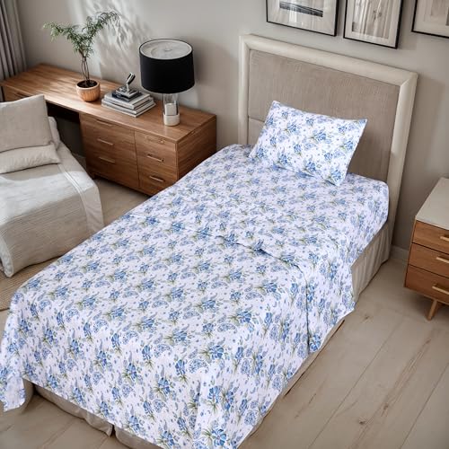 RUVANTI 100% Cotton Twin XL Sheet Sets, 3 Pieces, Soft & Breathable Percale Weave Bedding, Deep Pocket 16", Hotel Standard, Crisp Cool Feel, Durable, Perfect Size Floral Sheets, Paislyona