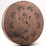 Nazar Drums Rain Disk, Dark Brown Wood, 8.6 Inch Diameter, Elephant and Lotus Design, Meditation and Relaxation Sound Healing Instrument, Natural Wood Finish