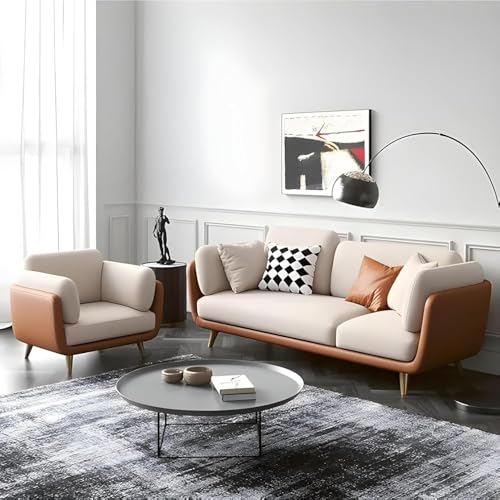 Image of Stylish & Modern Heavy Duty & Luxurious Traditional 3 Seater Sofa Chesterfield Sofa Arm Three Seat Sofa for Living Room Guest Room Hotels & Office. (3+1 leatherate Brown & Beige)
