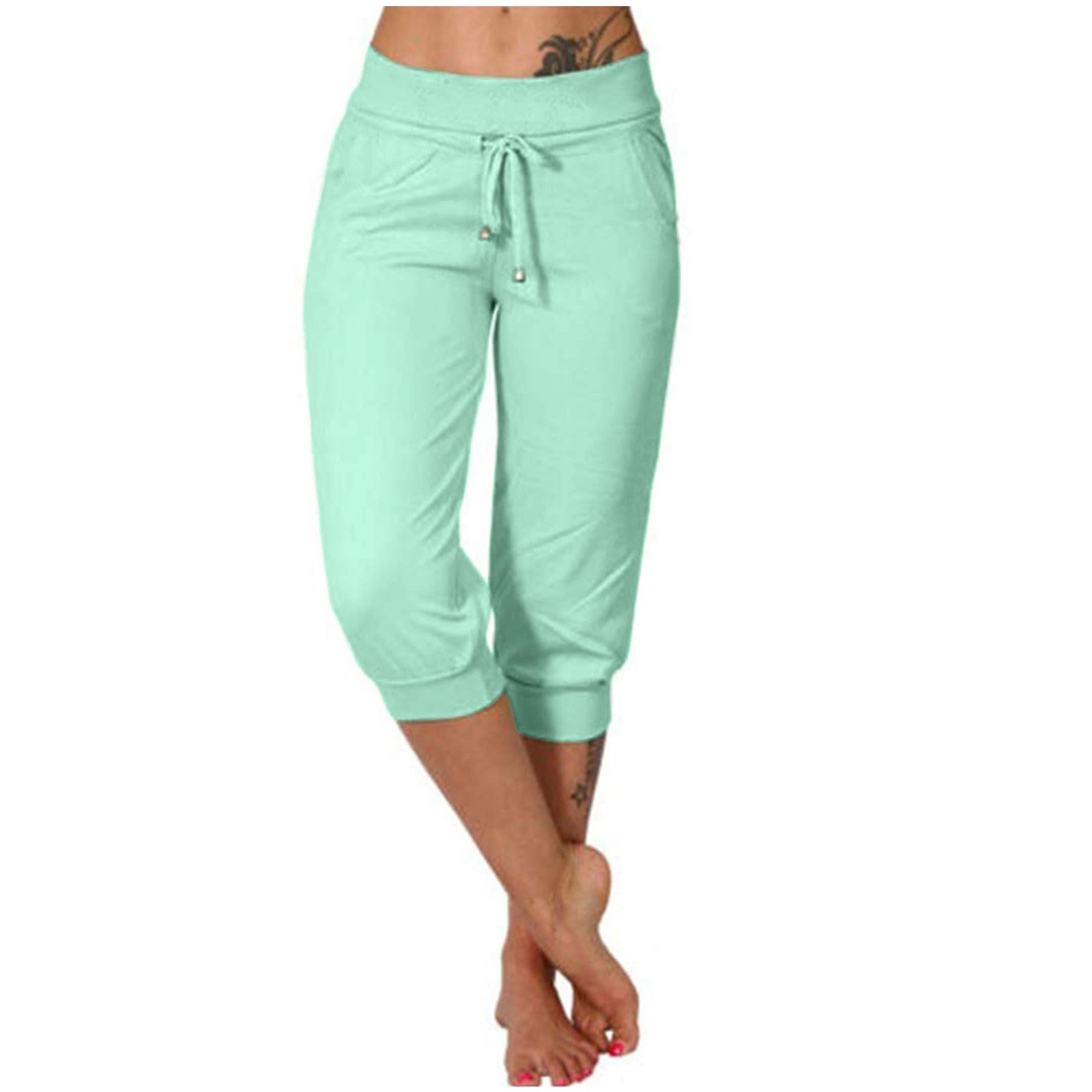Capris Pants for Women 2026 Sweatpant Cropped Jogger Running Pants Lounge Loose Fit Drawstring Waist with Side Pockets — view 24