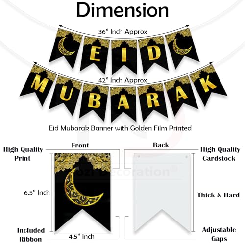 Image of Rozi Decoration Eid Mubarak Balloons Garland Decorations Set of - 73 Pcs with Banner, Swirls, Balloons, Arch & Glue Dot for Ramzan Decorations, Eid Decorations for Home