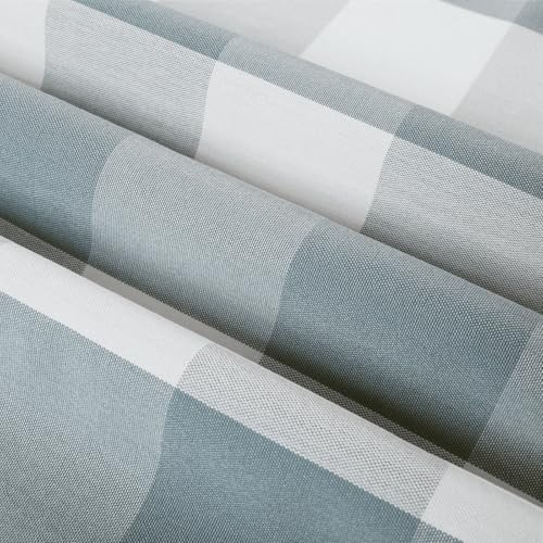 Image of TWOPAGES Pinch Pleat Cafe Curtains 45 Inch Long Buffalo Plaid Light Filtering Farmhouse Half Window Curtains for Kitchen (Light Blue Plaid, 26W x 45L Inches, Set of 2)