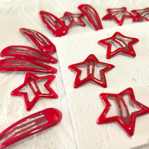 Pinzas de Metal con Cierre para el Cabello en Forma de Estrella y Gota de Agua para Mujeres y Niñas, Color Rojo, Pack de 20 miniatura 6