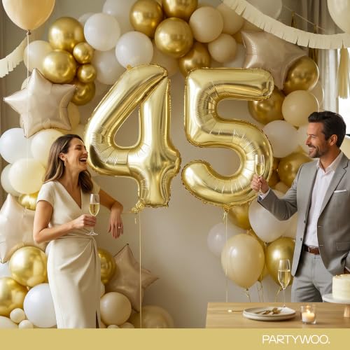 Image of PartyWoo Gold Number 40 Balloon 40 Inch 33pcs Metallic Gold Foil Star White