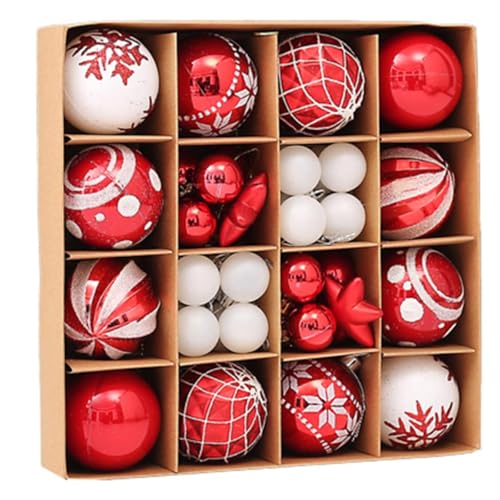 testyu 42 Piezas Bolas de Navidad, Christmas Gifts Bolas de Navidad, DecoracióN para Colgar en Fiestas de Temporada, Bodas, Colgantes Decorativos (Rojo y Blanco)
