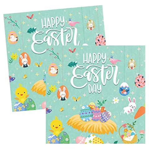 24PCS Easter Napkins, Easter Egg Rabbit Napkins Disposable for Easter Egg Hunt, Easter Serviettes Tissue Paper for Birthday Easter Spring Party, Easter Decorations Beverage Cocktail Gift (34*34 cm) Cover