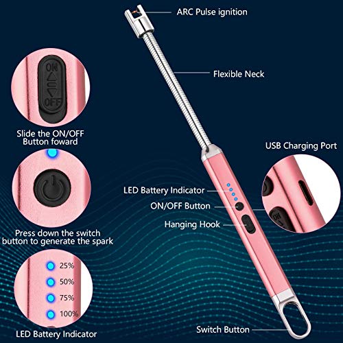 MEIRUBY Lighter Electric Lighter Candle Lighter Rechargeable USB Lighter Arc Lighters for Candle Camping BBQ (Rose Gold)