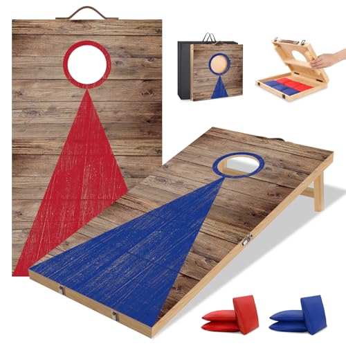 NZQXJXZ Juego de Cornhole 60×40 cm – Tableros de madera maciza con agujeros, incluye 6 bolsas de frijoles y bolsa de transporte