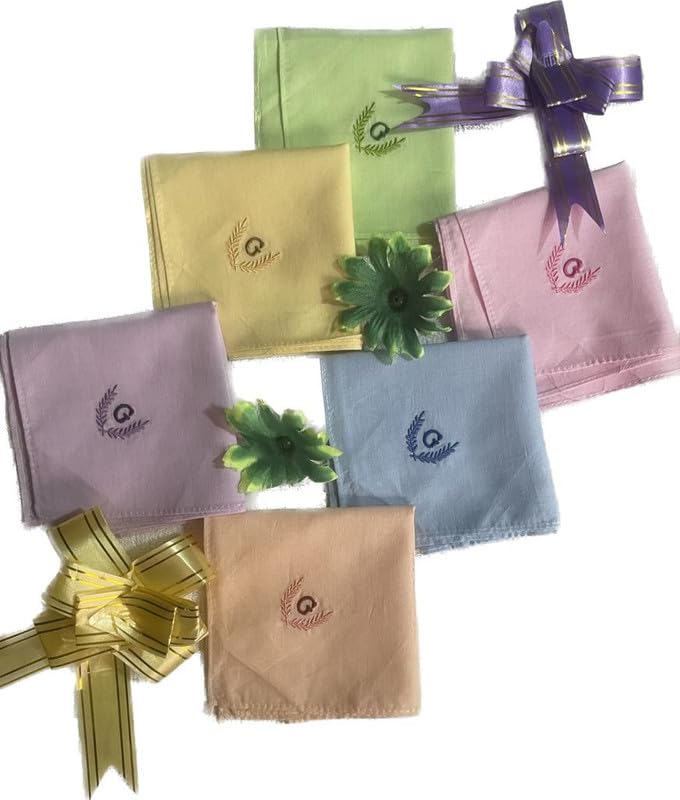 Image of ANTONIA Personalized Cotton Women's Handkerchiefs with Embroidered Initials, Assorted Colours (33 cm x 33 cm)