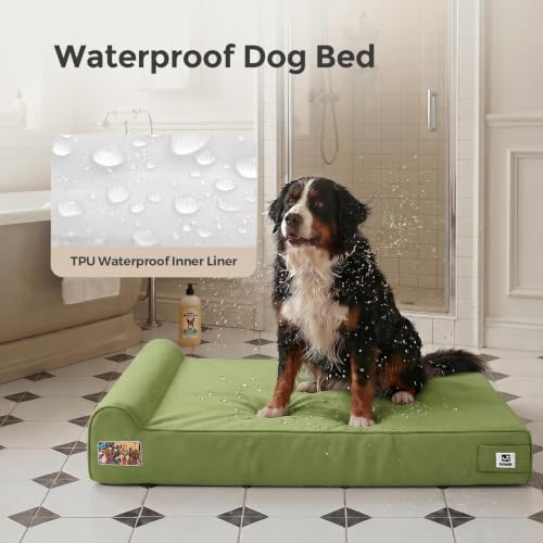 Image of Sytopia Orthopedic Dog Beds for Extra Large Dogs, 7 inch Extra Thick Memory Foam Canvas Pet Bed with Durable Chew Proof Fabric Cover, Waterproof Liner & Washable Cover, Nonskid Bottom, Green