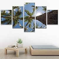 SIGNWIN 5 Panel Canvas Wall Art Palm Tree for Home Decorations Ready to Hang - 60