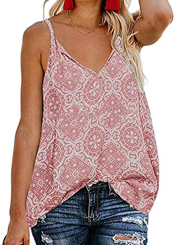TIKSAWON Womens Plus Size Summer Sleeveless V Neck Shirts Ladies Strappy Casual Fashion Blouses Work Pink XXL