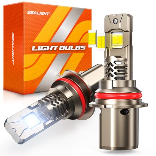 SEALIGHT 9004/HB1 LED Bulbs Hi/Low Beam, 50000LM 900% Super Brighter, 1:1 Halogen Size, 6500K Cool White, 60000Hrs Long Service Life with Cooling Fan, Plug and Play, Pack of 2