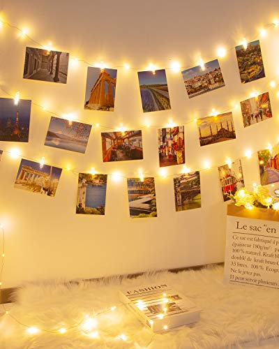 50 LED Photo Clip String Lights, Litogo 5M Photo Peg Fairy Lights with 30 Clips Indoor Battery Powered Silver Wire Hanging String Photo Frames Decoration for Bedroom Wedding Party Christmas Photo