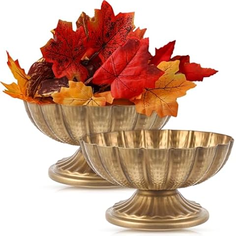 Ninehaoou 2 Pcs Gold Metal Compote Bowl for Centerpiece Flower Holder 7 Inch Gold Compote Vase Indoor and Outdoor Compote for Flowers Fruits Plant for Christmas Wedding Home Party Event Decoration Cover