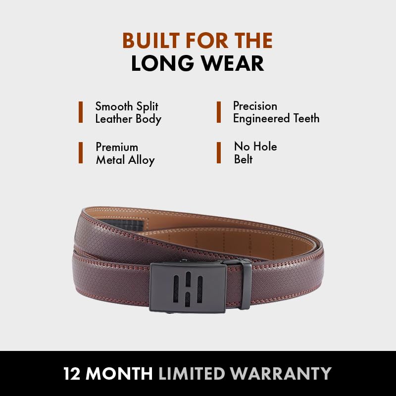 Image of HALDEN THEO Brown Belt For Men Leather Original (Adjustable Fits Up to 44 Inch Waist) Ratchet Strap with Classic Buckle & Magnetic Auto-lock