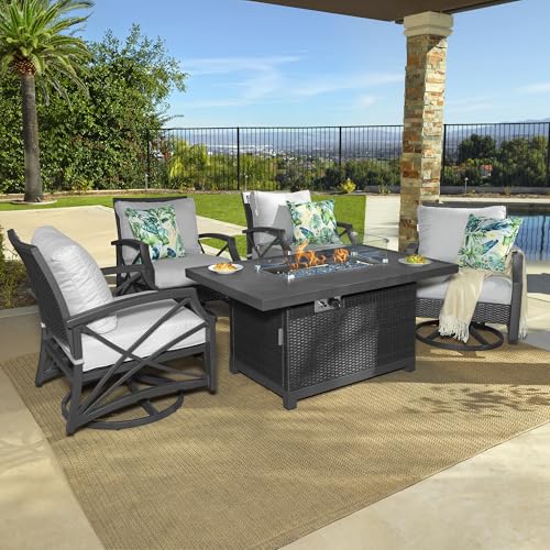 Kinger-Home-Novi-5-Piece-Outdoor-Patio-Furniture-Set-with-52-Inch-Propane-Fire-Pit-Table-CSA-Certified-50000-BTU-Swivel-Chairs-Aluminum-Frame-Includes-Fire-Glass-Wind-Guard Kinger Home Novi 5 Piece Outdoor Patio Furniture Set with 52 Inch Propane Fire Pit Table CSA Certified 50000 BTU Swivel Chairs Aluminum Frame Includes Fire Glass Wind Guard