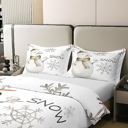 Homewish 100% Natural Cotton Cute Snowman Duvet Cover Single Size Snowflake Printed Bedding Set Kawaii Winter Snow Comforter Cover Winter Season Bed Sets with 1 Pillowcase Breathable - Image 4