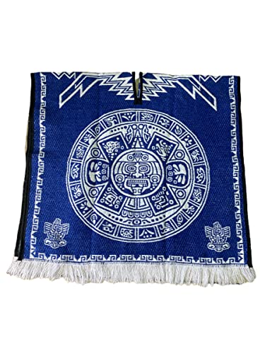 ROYAL BLUE MEXICAN CALENDARIO AZTECA PONCHO , CALENDARIO , PONCHO , UNISEX , REVERSIBLE , MEXICO , MADE IN MEXICO , GABAN , SERAPE , TRADITIONAL PONCHO , AZTEC , THICK PONCHO