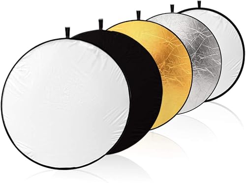 LimoStudio - Reflector de disco de luz plegable 5 en 1 de 32 pulgadas, 5 colores, blanco, negro, plata, oro, translúcido, AGG807