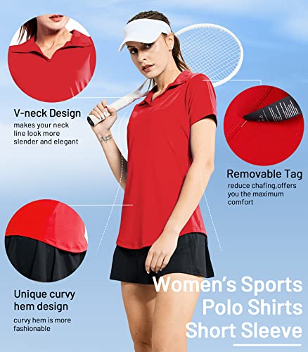 Image of MIER Women's Golf Polo Shirts Collared V Neck Short Sleeve Tennis Shirt, Dry Fit, Moisture Wicking