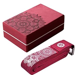 Yoga Blocks and Strap 2PC for Back, Neck Pain, Stress Relief, EVA Foam Yoga Brick Blocks to Support & Deepen Poses, Improve Strength, Flexibility & Balance (Color : Red)