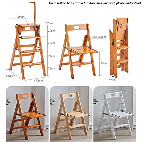 Échelle de bibliothèque pliante en bois à 4 niveaux et chaise transformable - 3