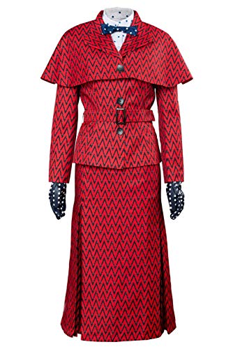 CHECKIN Womens Halloween Mary Poppins Bert Classic Movie Cosplay Costume Vertical Stripe Coat Full Set Suit with Hat Red