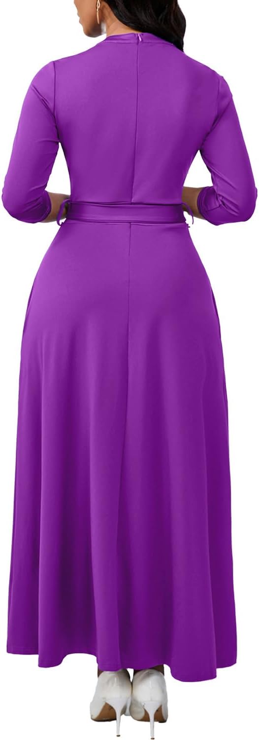 Maxi Dresses for Women Semi Formal Long Dress 3/4 Sleeve Casual A-line Church Dresses with Pockets - Image 5