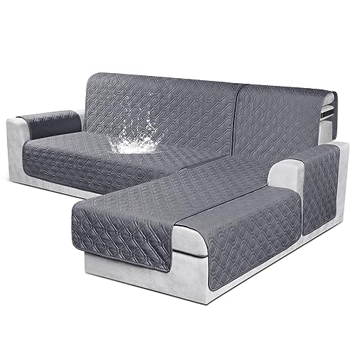 Image of VANSOFY Sectional Couch Covers 100% Waterproof L Shaped Sofa Slipcover 3pcs Reversible Chaise Lounge Cover for Sectional Sofa Furniture Protector Cover for Pets Dog Cat(Small, Dark Gray)
