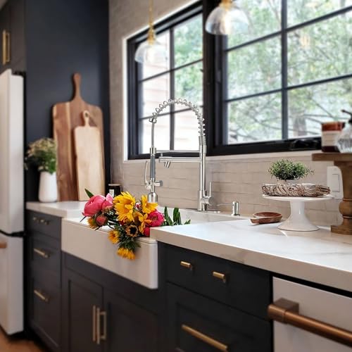Image of Fapully Commercial Kitchen Faucets with Pull Down Sprayer Brushed Nickel
