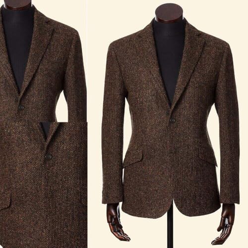 Men's Suit Blazer Herringbone Speech Notch Lapel Jacket Single Breasted Button Coat Office2