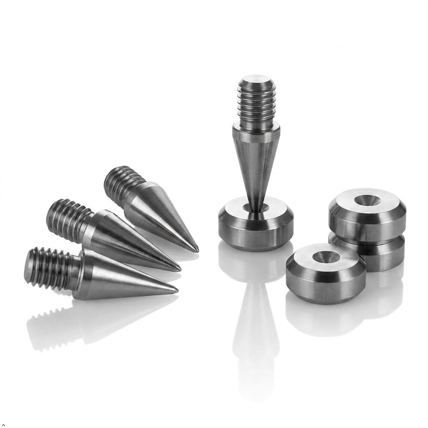 PrecisionGeek Punte e cuscinetti per altoparlanti acciaio inossidabile M6 cono 10 mm cuscinetti 16 mm smussata