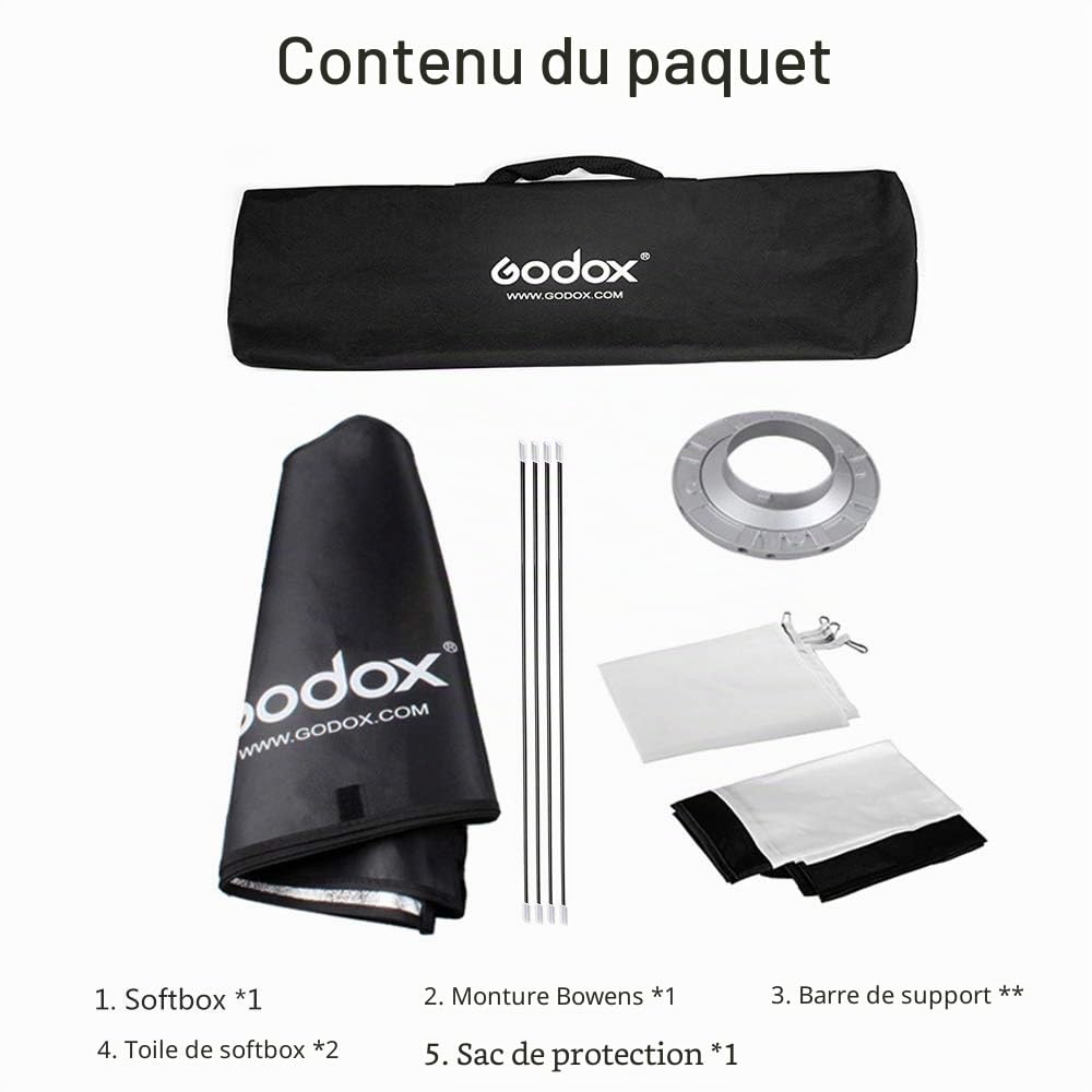 GODOX Softbox 80cm x 120 cm Flash Studio Softbox avec Sac de Transport avec Bowens Mont pour Flash Speedlite Portrait Produit Photographie Studio Speedlight (SB-BW80X120)