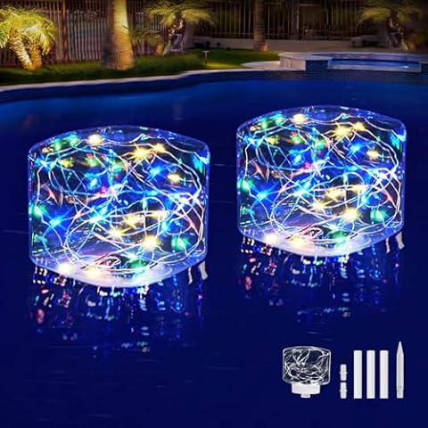 Ciavca Solar Floating Pool Lights, Glow in The Dark Multicolor Solar Pool Lights That Float, 2-in-1 Design Square Floating Pool Lights, Waterproof Solar Floating Lights for Pool Garden Decor - 2PCS Cover