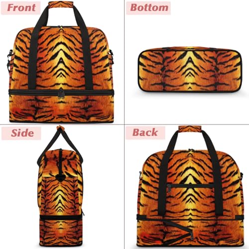 Large Weekender Overnight Bags Animal Skin Tiger Travel Duffel Bag for Women Men Gym Bag With Shoe Compartment Foldie Travel Tote Bag Carry On Personal Item Bag for Travel Gym Sports3