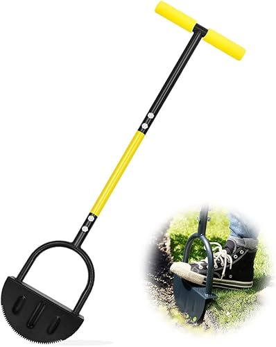 Herramienta manual de media luna para césped con mango largo de acero (con cojín suave), pala de borde manual para césped, patio, césped, acera,