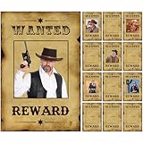Engrowtic 12 Pcs Western Wanted Poster for Halloween Wanted Paper Poster with Glue Point Multicolor Party Prop for Western Themed Banquet Historical Reenactment(10 x 15 Inch,Classic)
