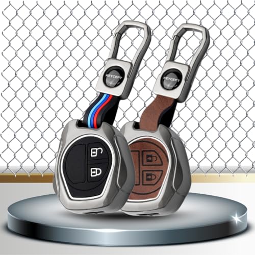 Image of KEYCEPT Key Cover for Suzuki Swift, Dzire, Ertiga, Baleno, Grand Vitara, Celerio, WagonR, Brezza, Scross, Fronx, Ignis 2 Button Remote Key. (Metal Dual Black & Tan)